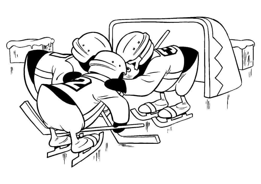 Coloriage Les pingouins jouent au hockey