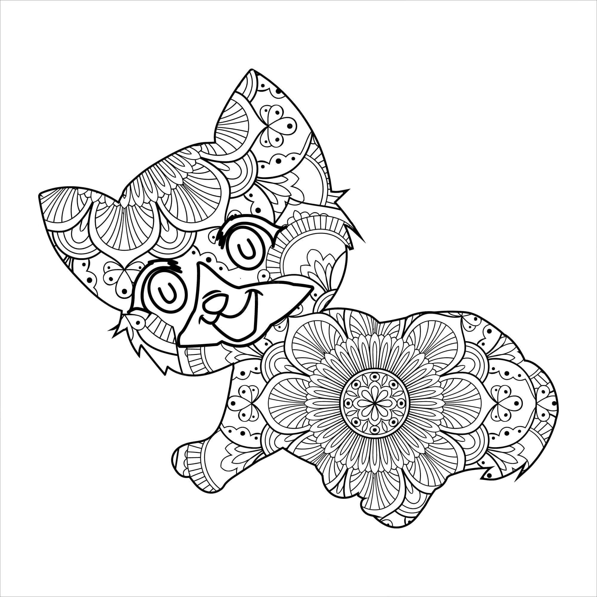 Coloriage Mandala de chat amusant