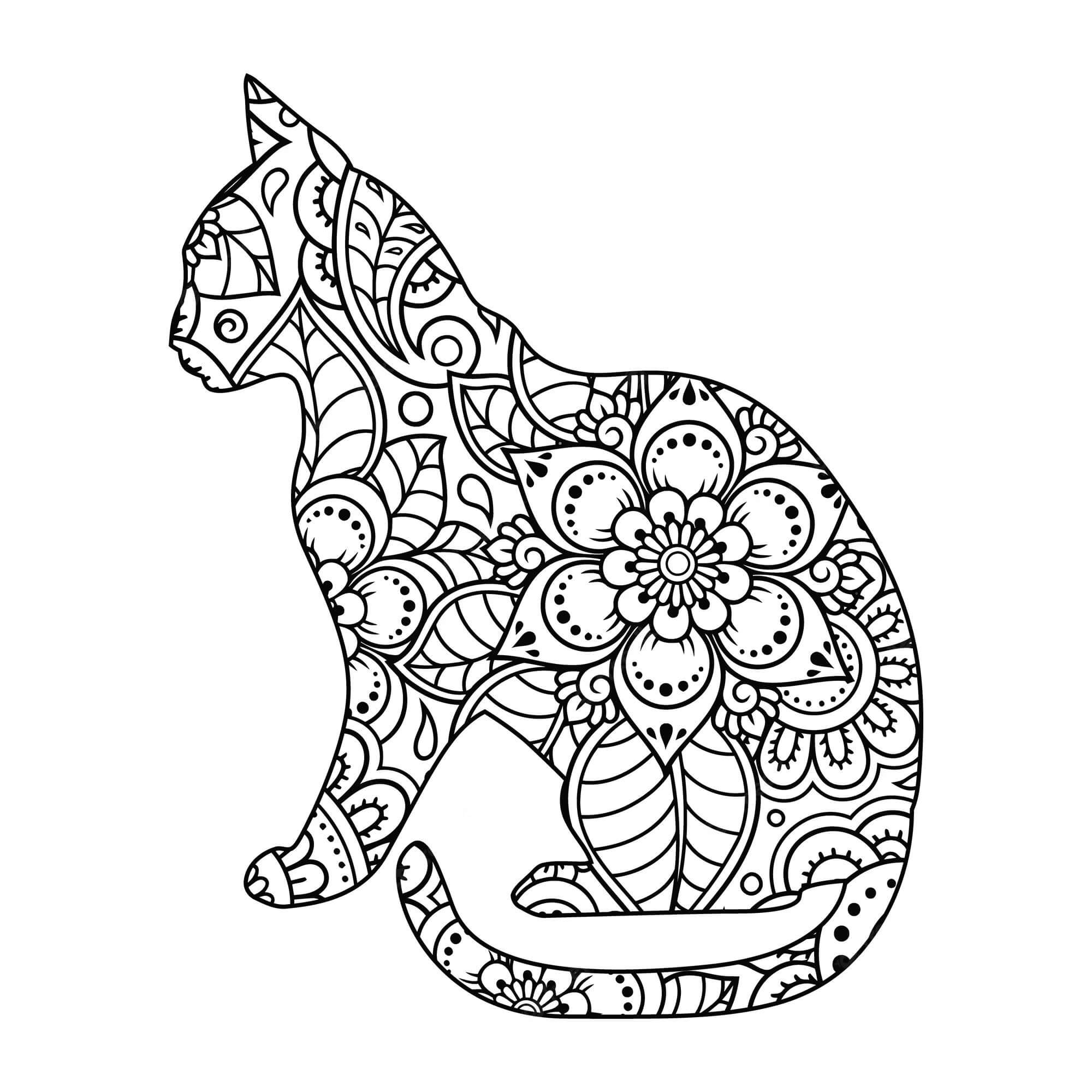 Coloriage Mandala de chat basique