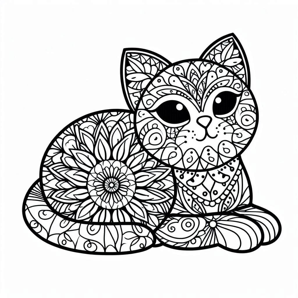 Coloriage Mandala de chat imprimable