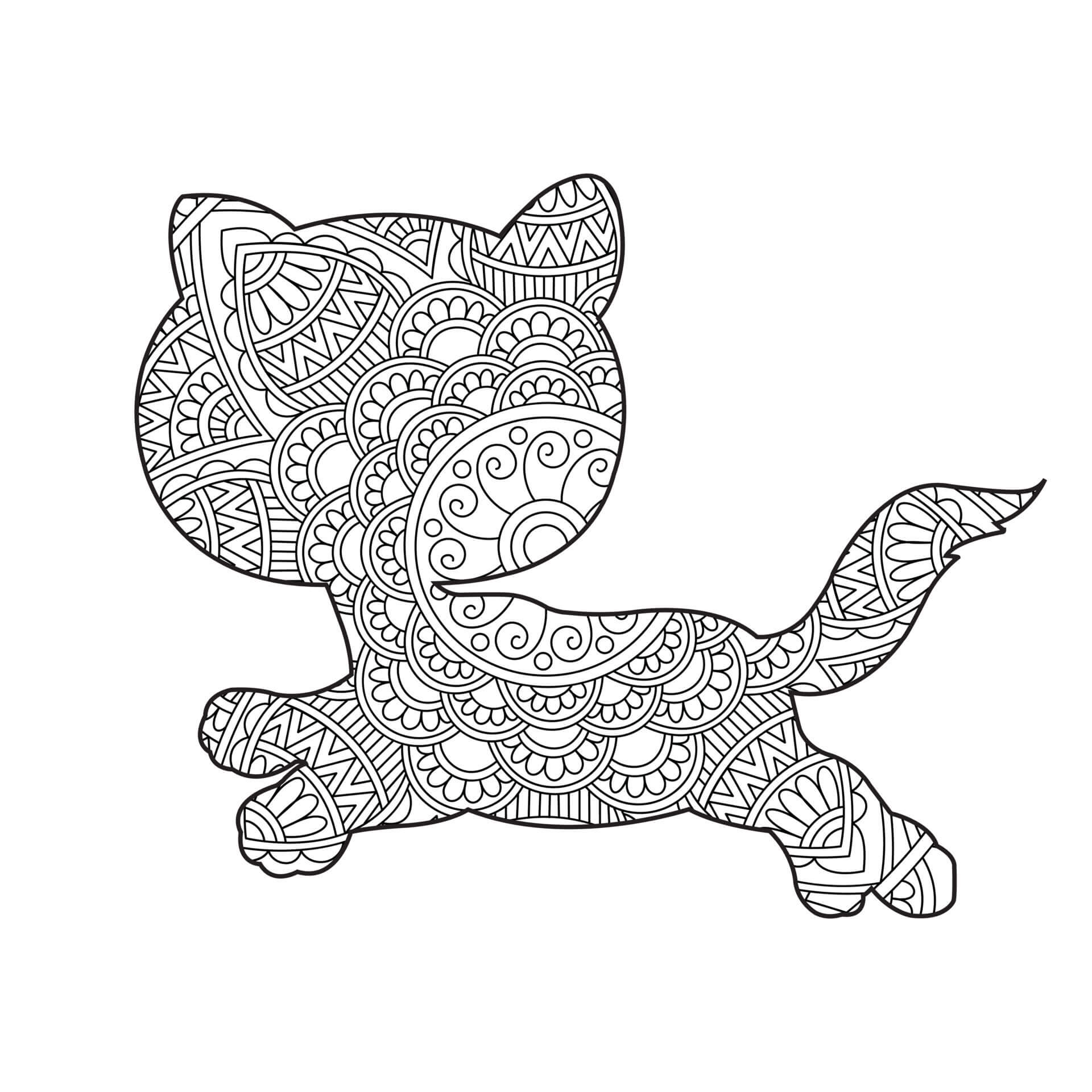 Coloriage Mandala de chat qui court