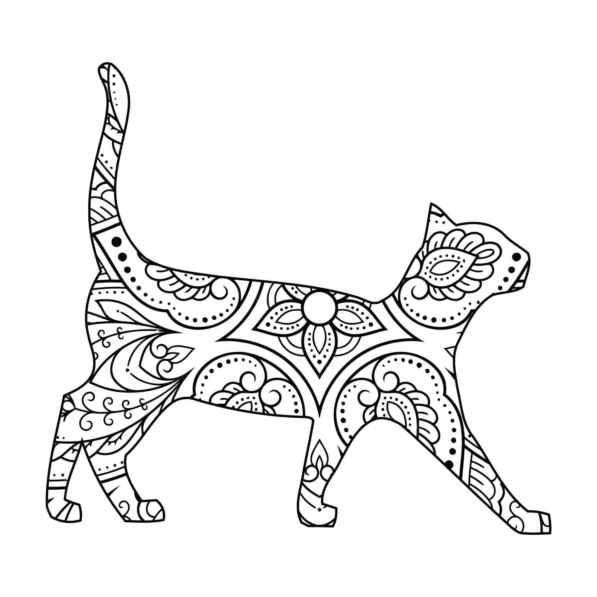 Coloriage Mandala de chat qui marche