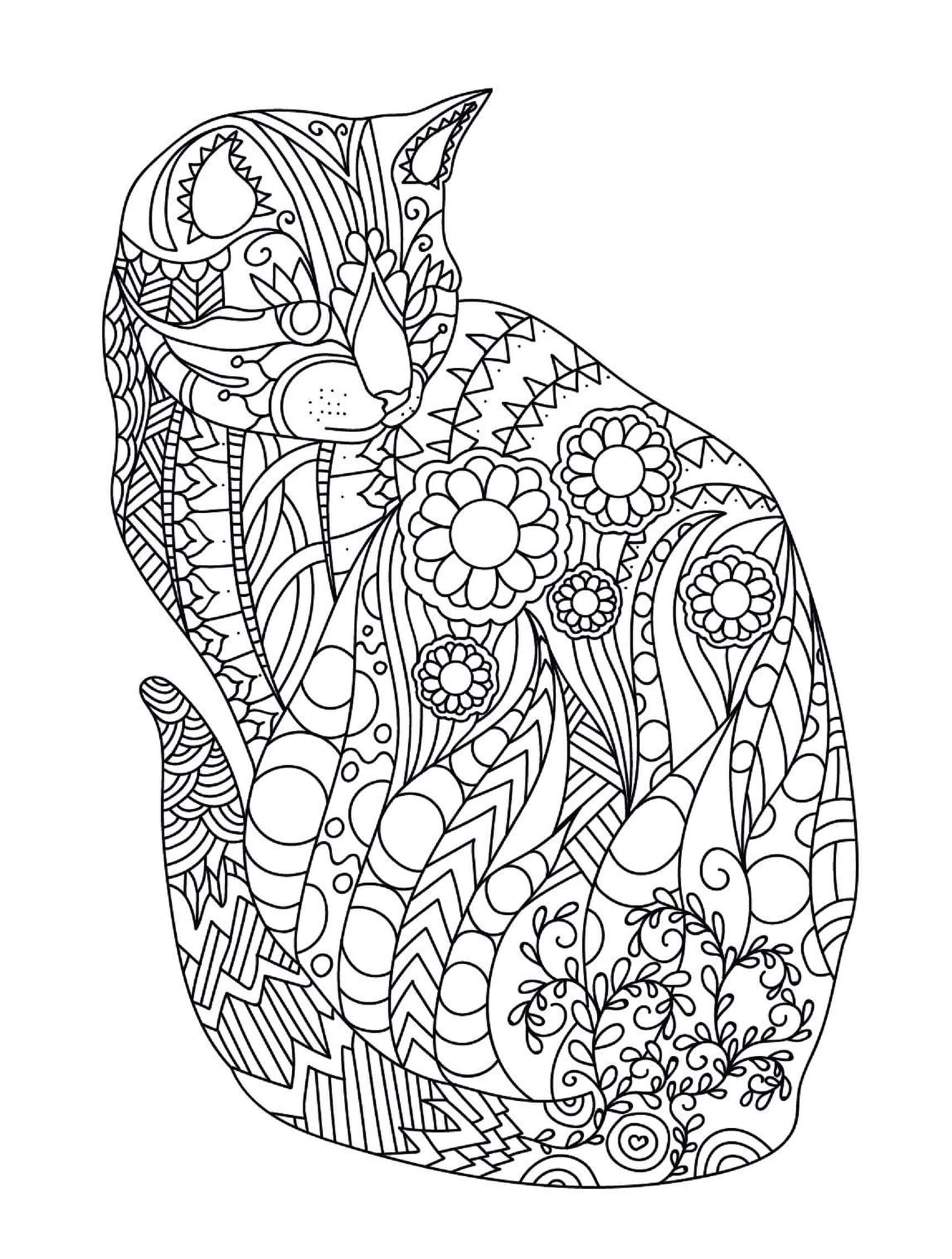 Coloriage Mandala de chat simple