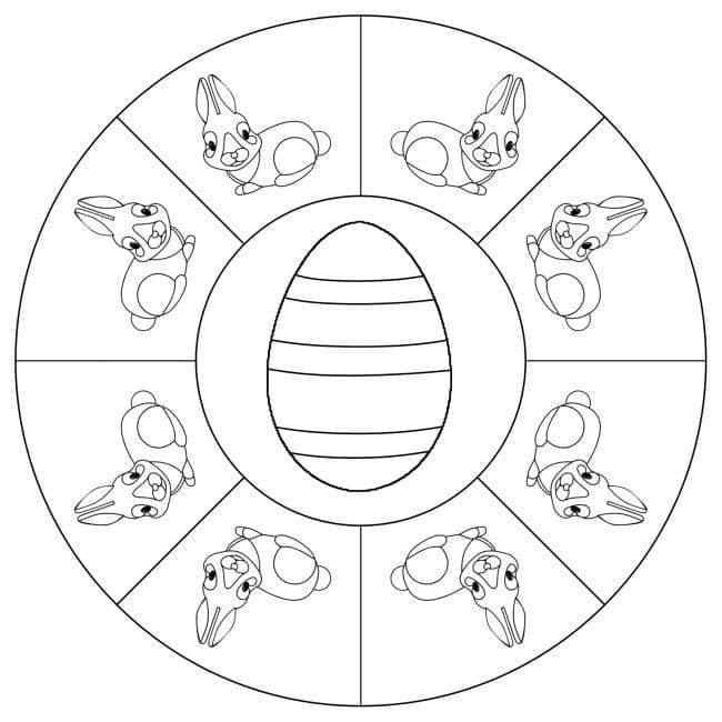 Coloriage Mandala de Pâques avec des lapins