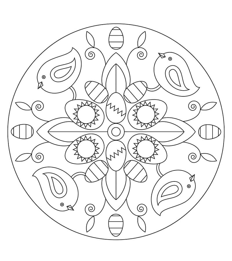 Coloriage Mandala de Pâques avec des oiseaux