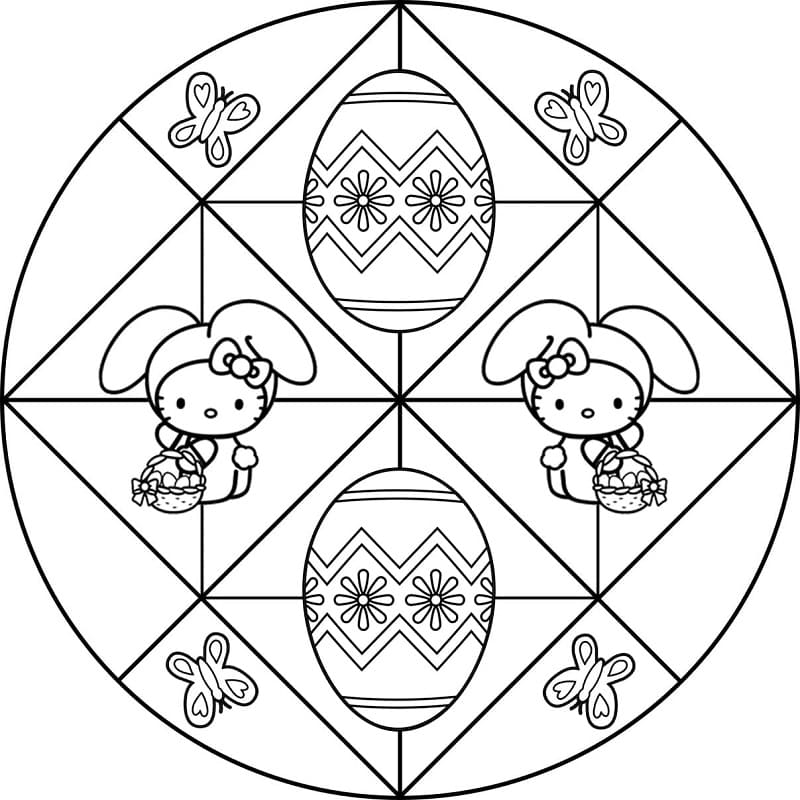 Coloriage Mandala de Pâques avec Hello Kitty