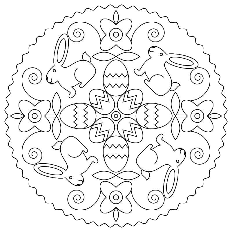 Coloriage Mandala de Pâques avec lapin et œuf