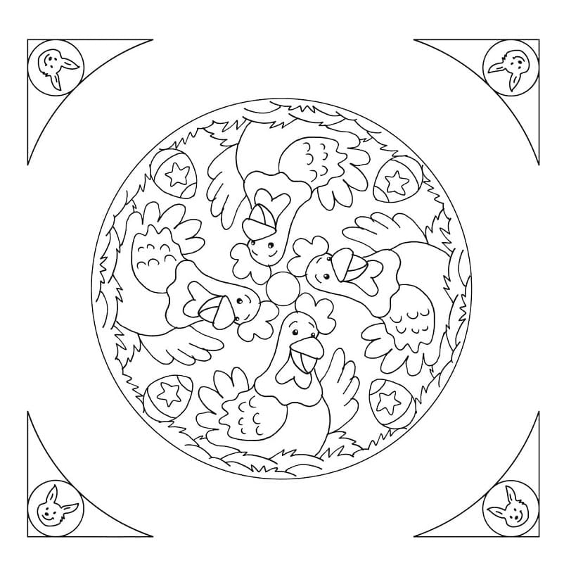 Coloriage Mandala de Pâques avec le coq