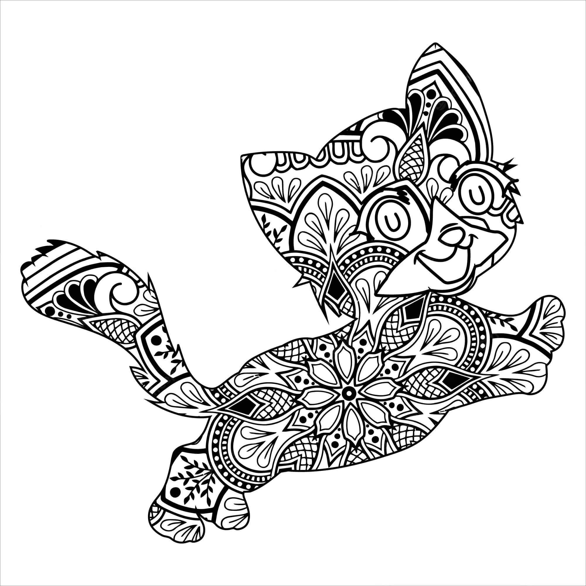 Coloriage Mandala Petit Chat Sautant