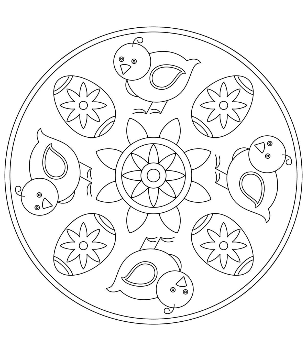 Coloriage Mandala Poussins de Pâques