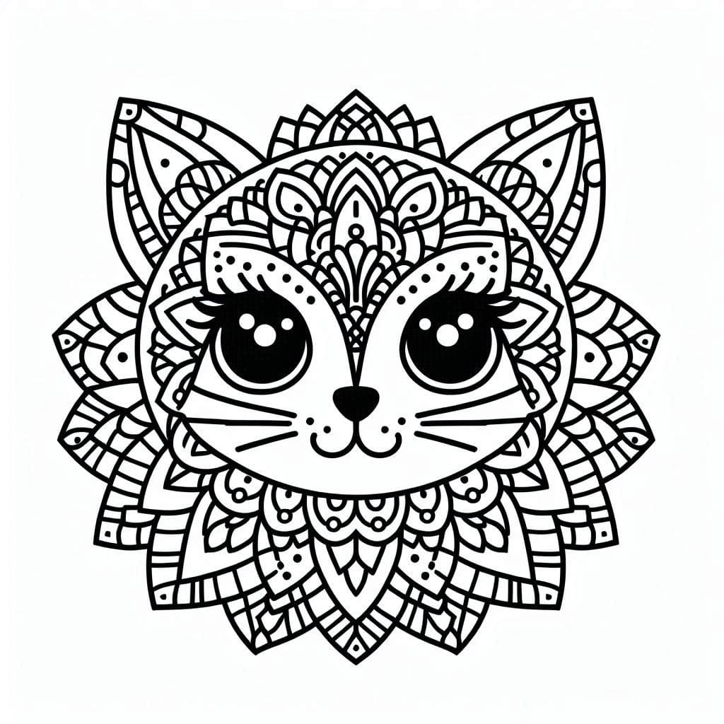 Coloriage Mandala visage de chat