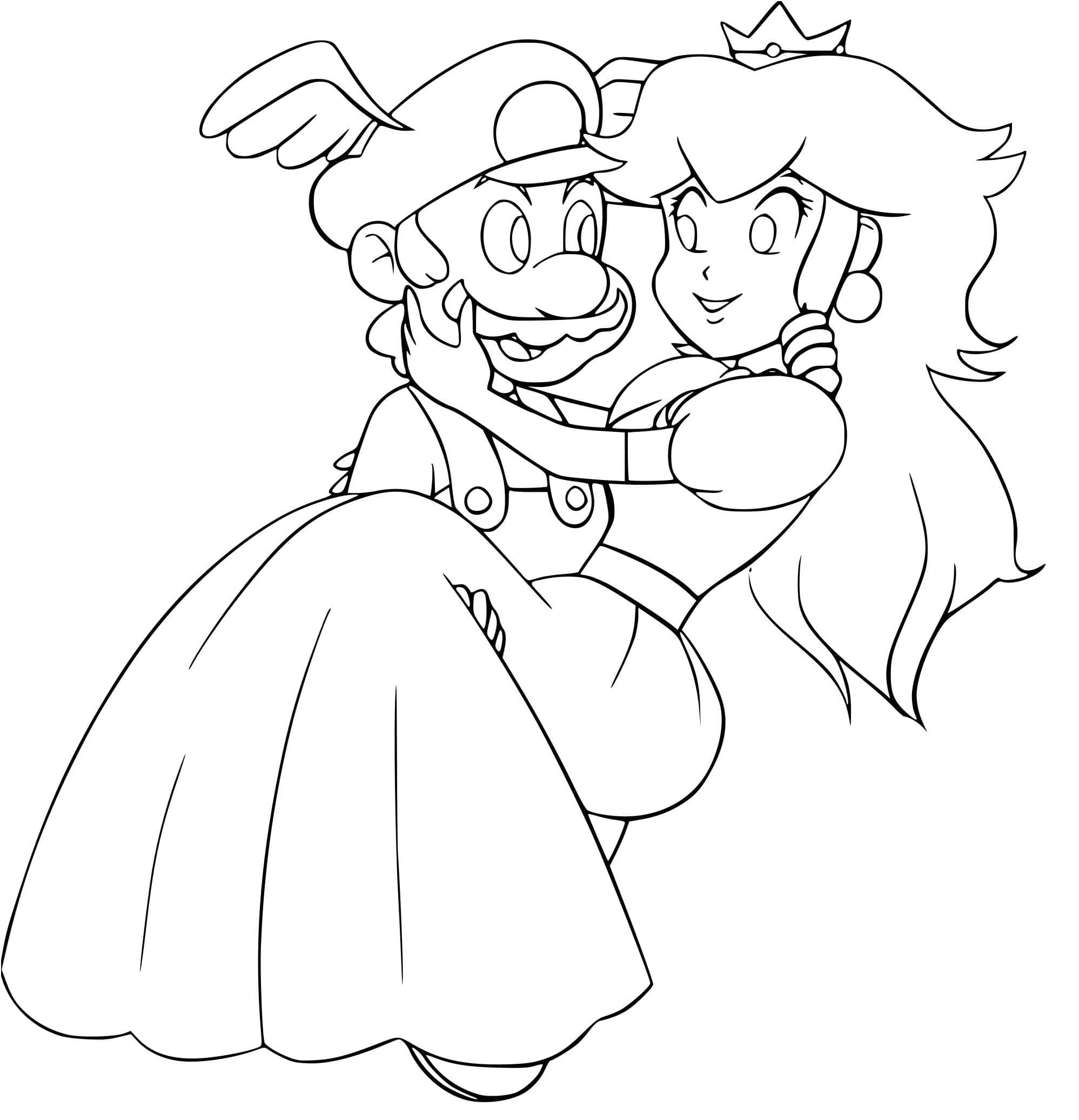 Coloriage Mario avec la princesse Peach