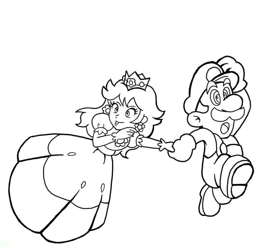 Coloriage Mario court avec la princesse Peach