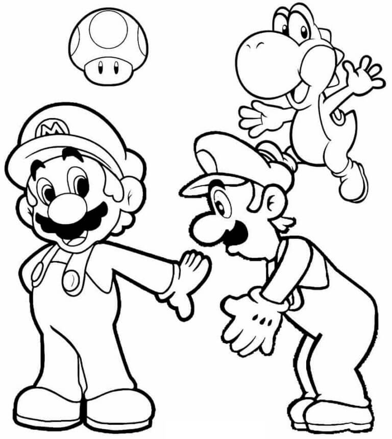 Coloriage Mario et Luigi avec des amis