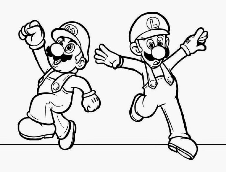 Coloriage Mario et Luigi sautent