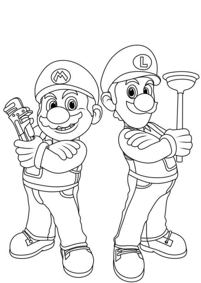 Coloriage Mario et Luigi tenant une arme