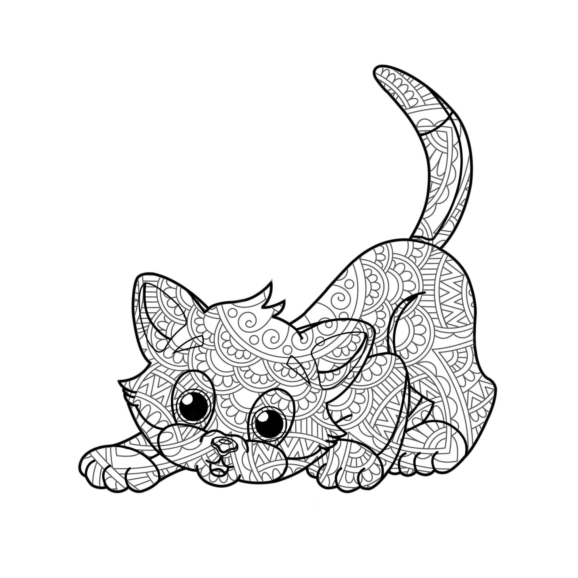 Coloriage Petit chat mignon Mandala