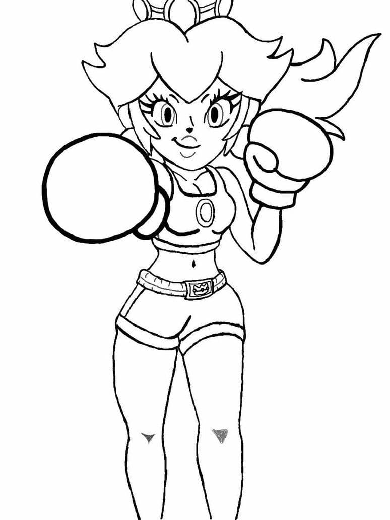 Coloriage Princesse Peach en boxe