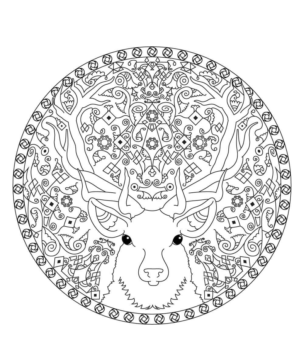 Coloriage Renne dans le mandala de Noël