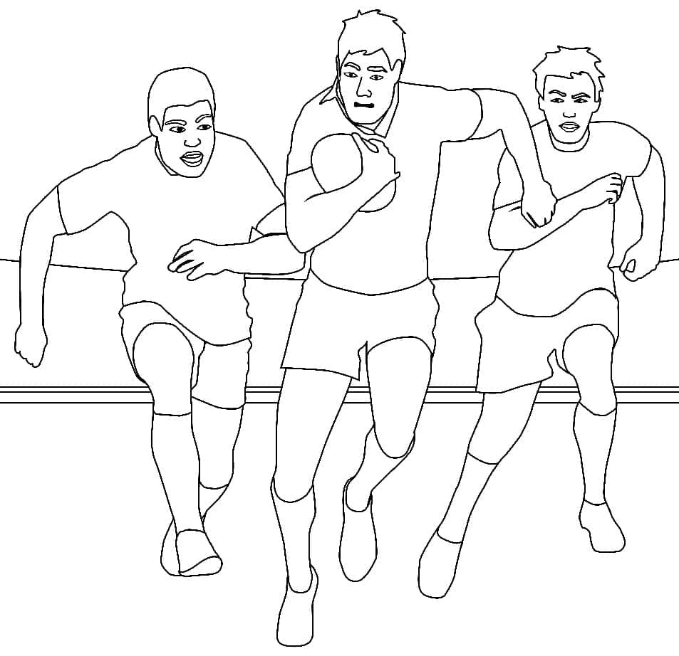 Coloriage Trois joueurs de rugby