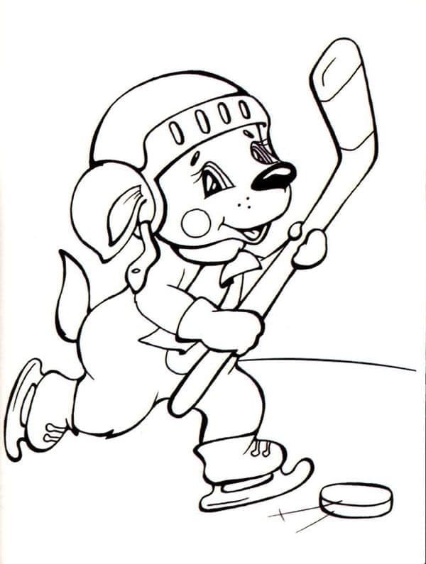 Coloriage Un chien mignon joue au hockey