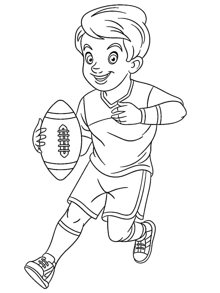 Coloriage Un garçon et un ballon de rugby