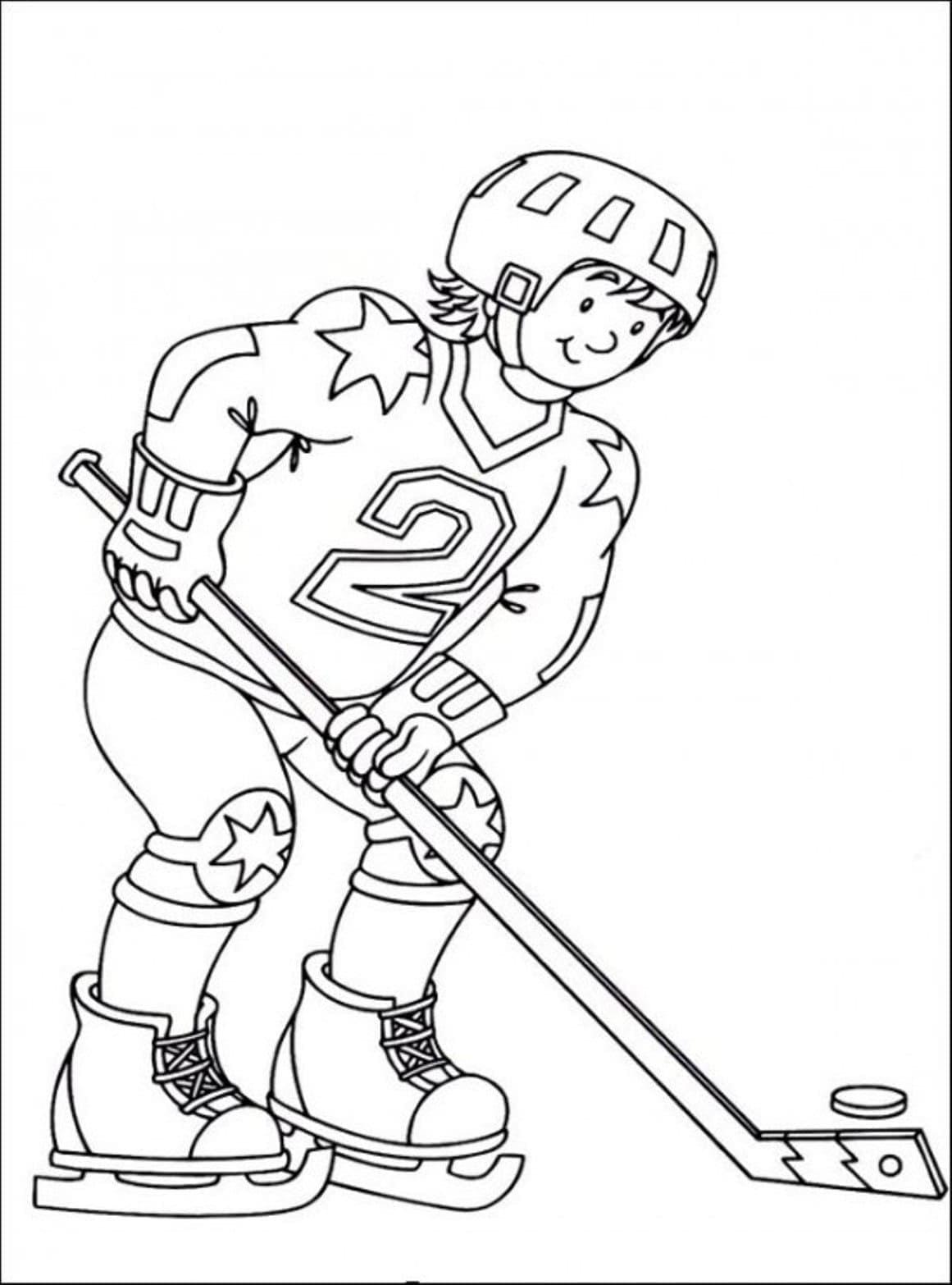 Coloriage Un garçon joue au hockey