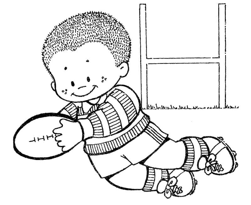 Coloriage Un garçon mignon joue au rugby