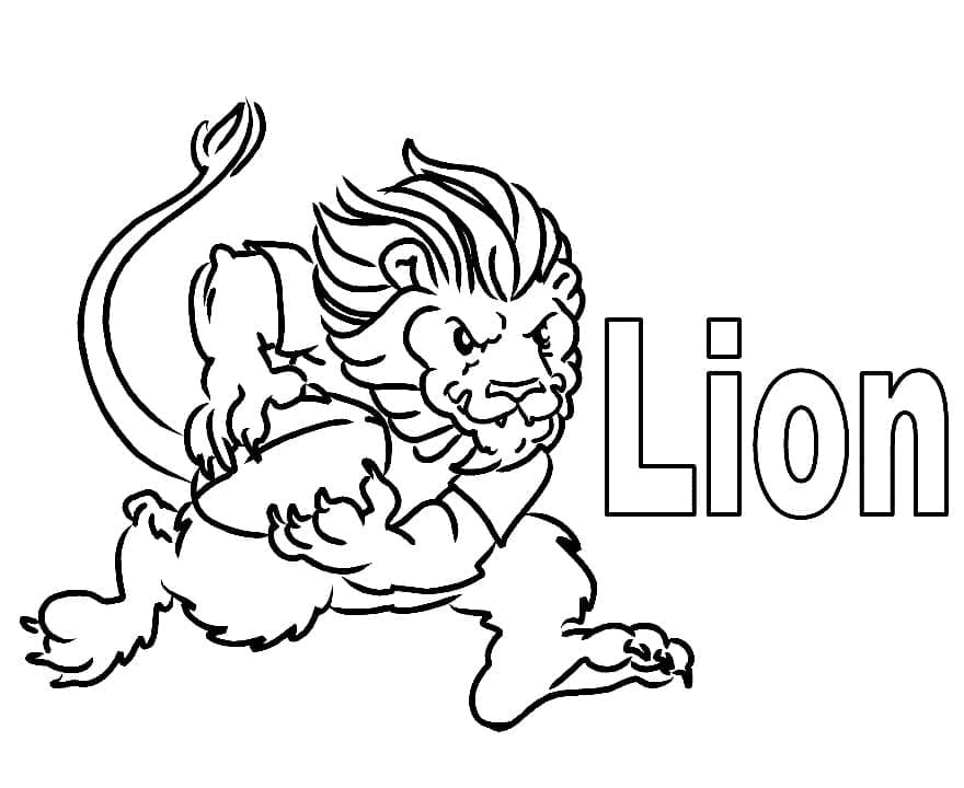 Coloriage Un lion joue au rugby