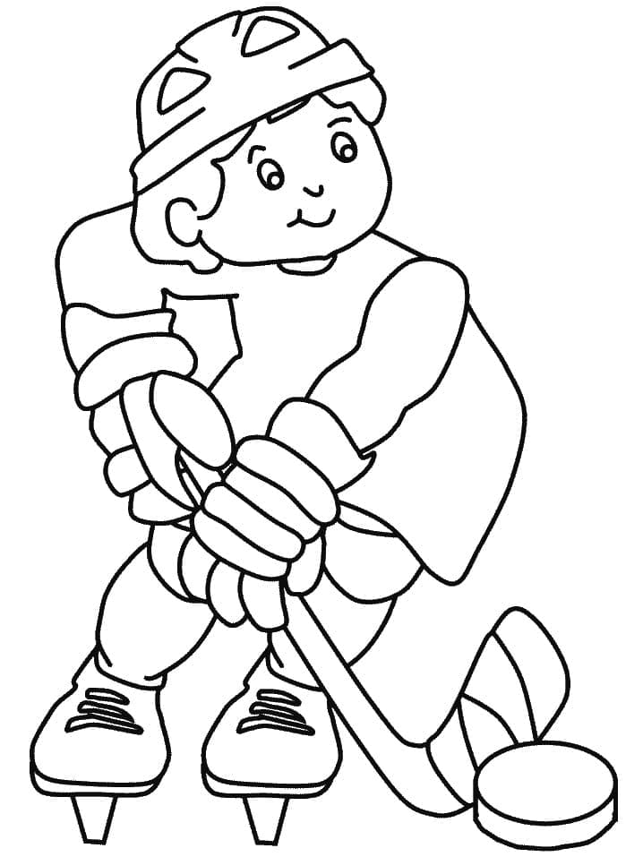 Coloriage Un petit garçon joue au hockey