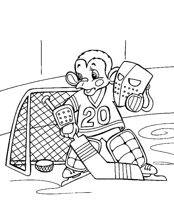 Coloriage Un singe joue au hockey