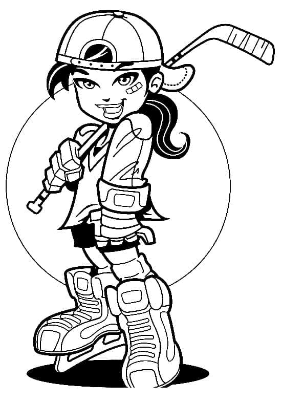 Coloriage Une fille dessinée joue au hockey