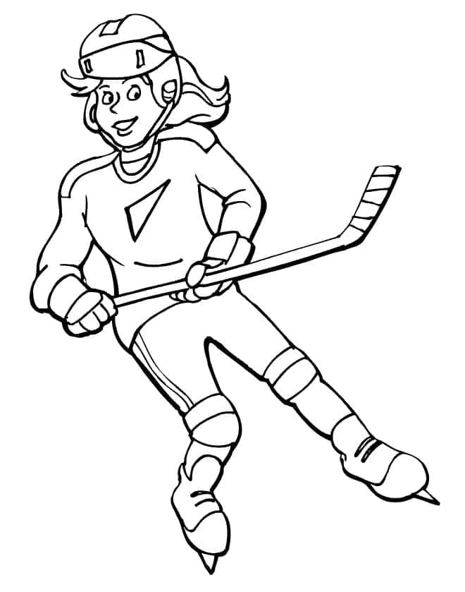 Coloriage Une fille joue au hockey