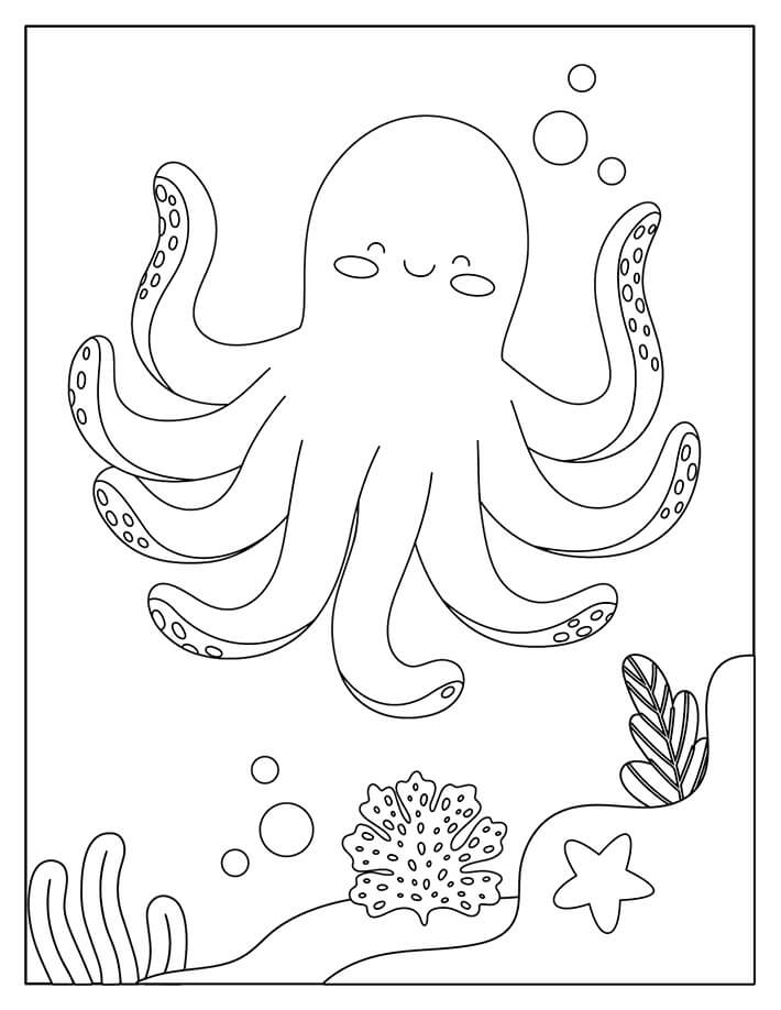 Coloriage Adorable pieuvre dans la mer