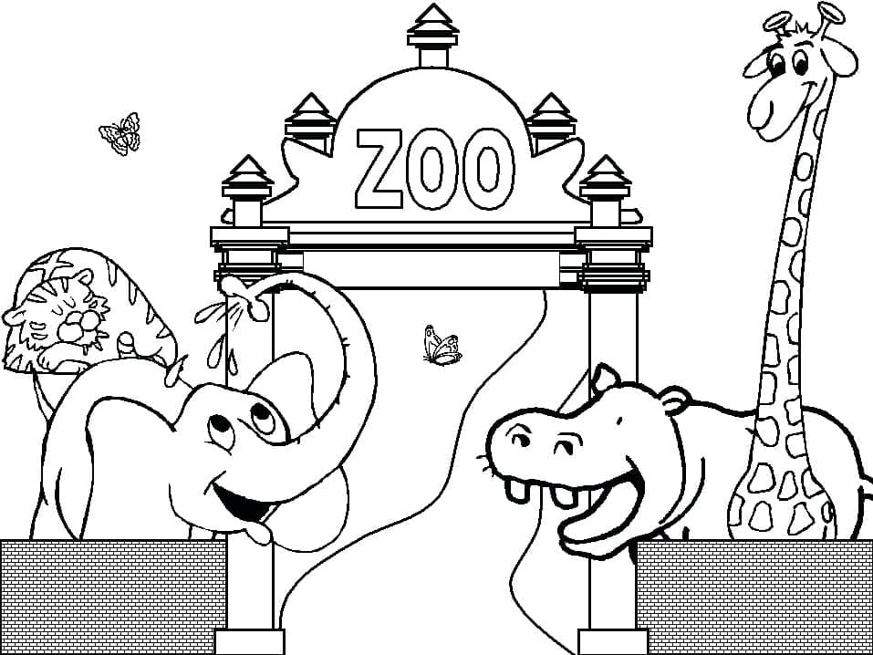 Coloriage Animaux du zoo heureux