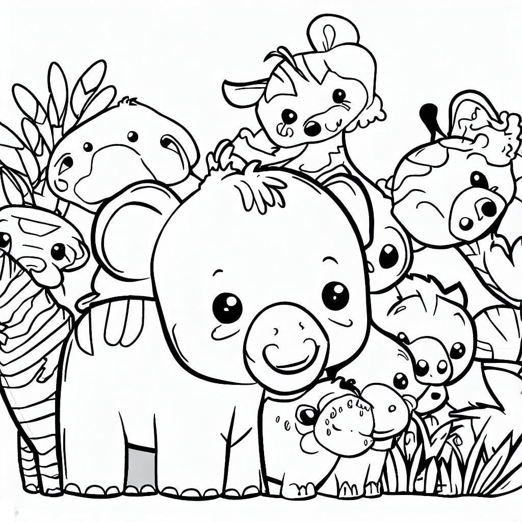 Coloriage Animaux du zoo mignons pour les enfants