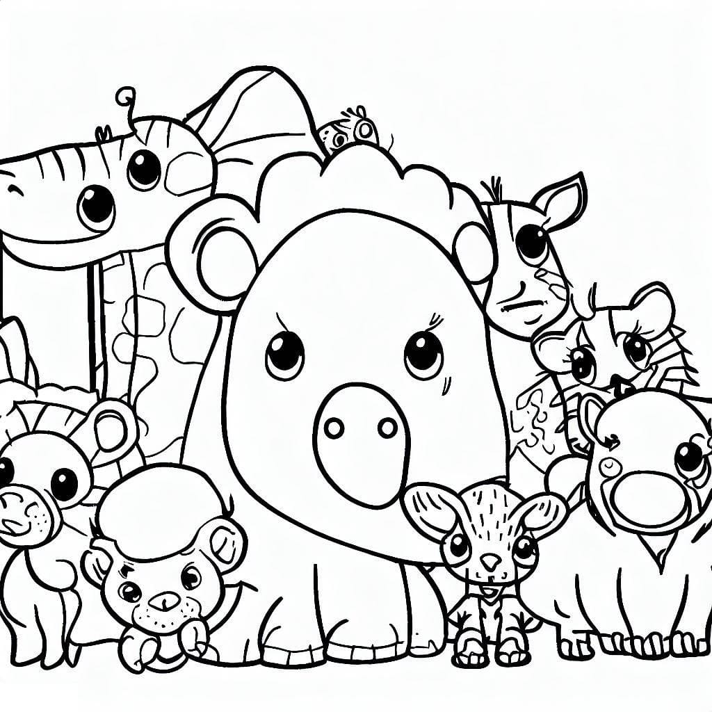 Coloriage Animaux mignons du zoo à imprimer