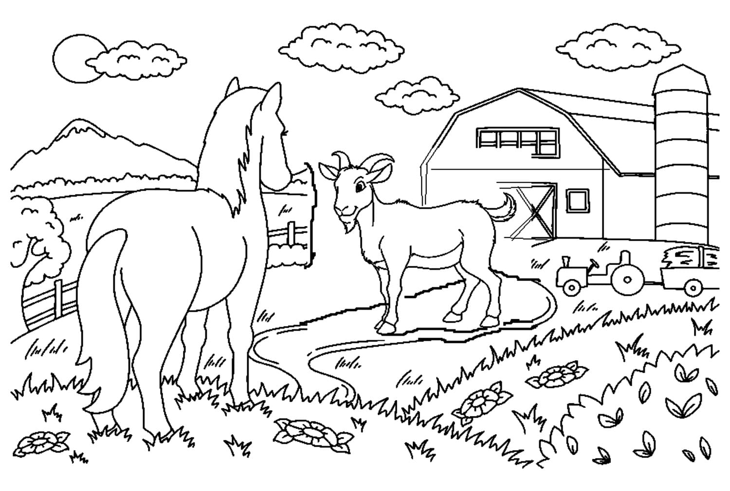 Coloriage Cheval et chèvre