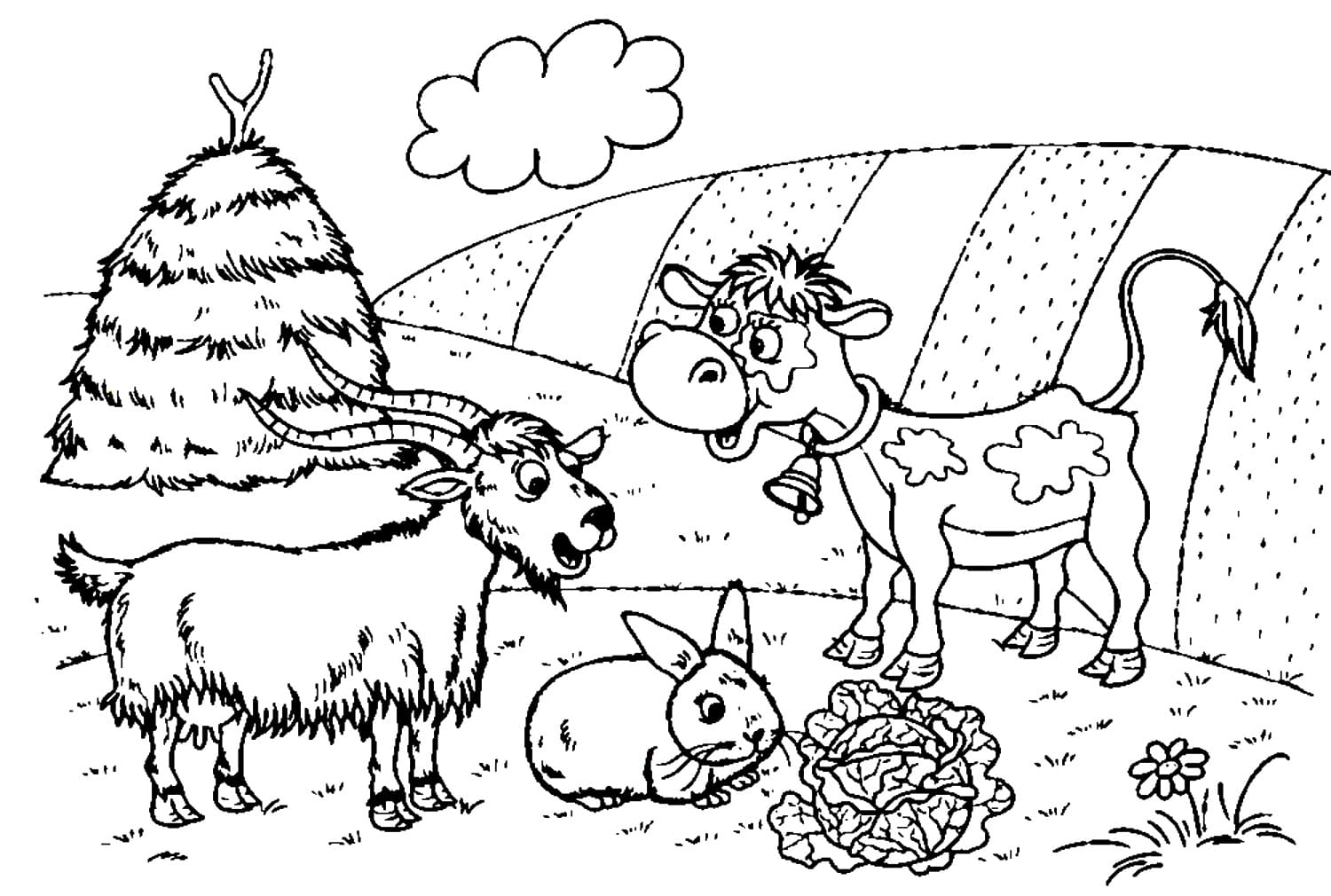 Coloriage Chèvre, lapin et vache