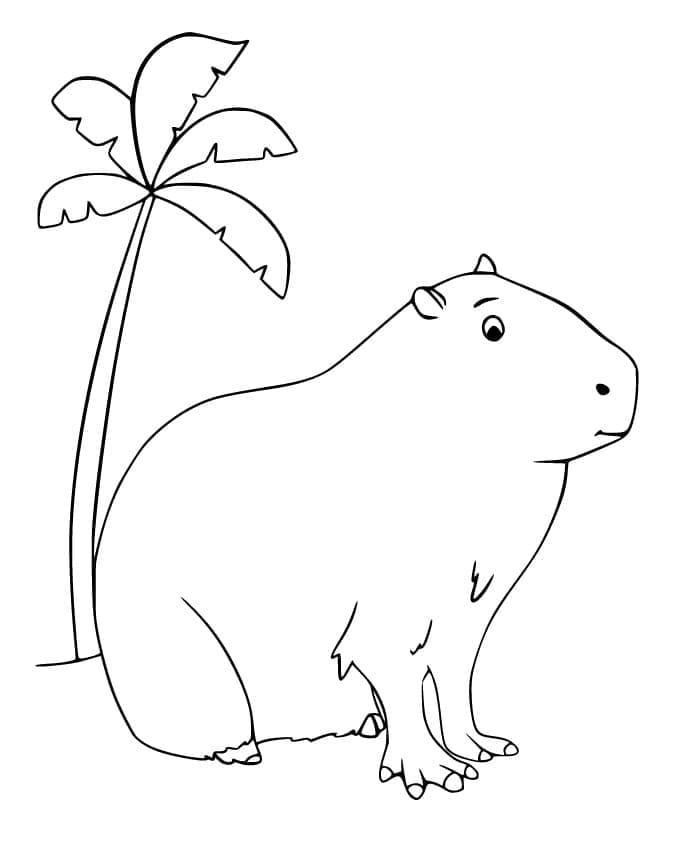 Coloriage Dessin de Capybara et de Palmier