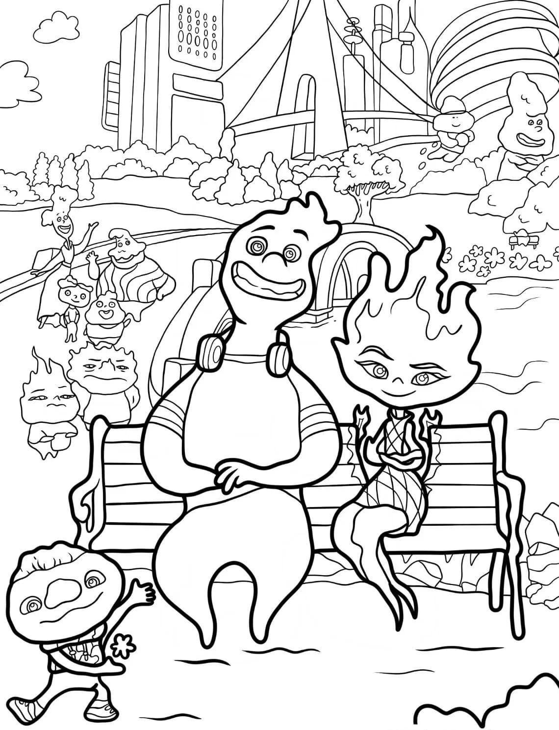 Coloriage Dessin Ember et Wade Élémentaire Heureux