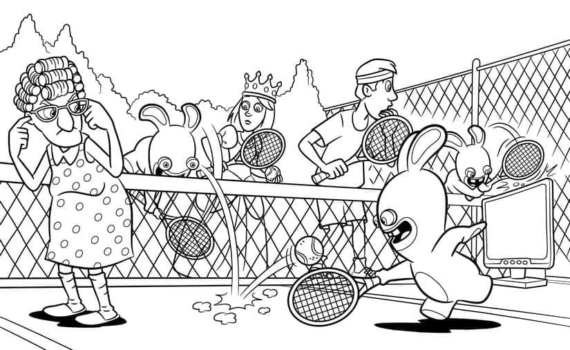 Coloriage Dessin Lapins Crétins Jouent au Tennis