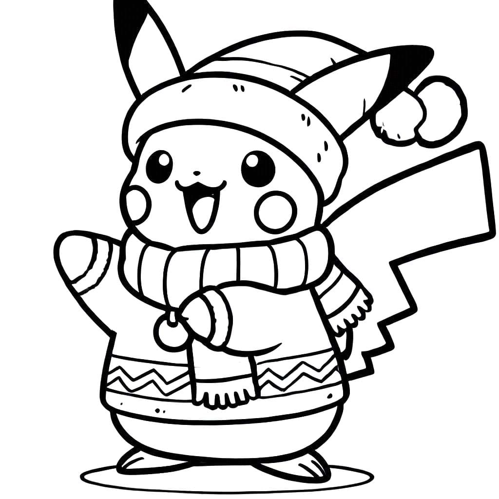 Coloriage Dessin mignon Pikachu Noël