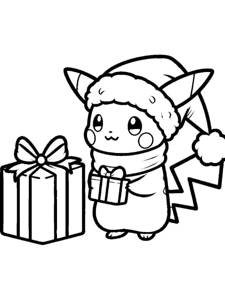 Coloriage Dessine heureux Pikachu Noël