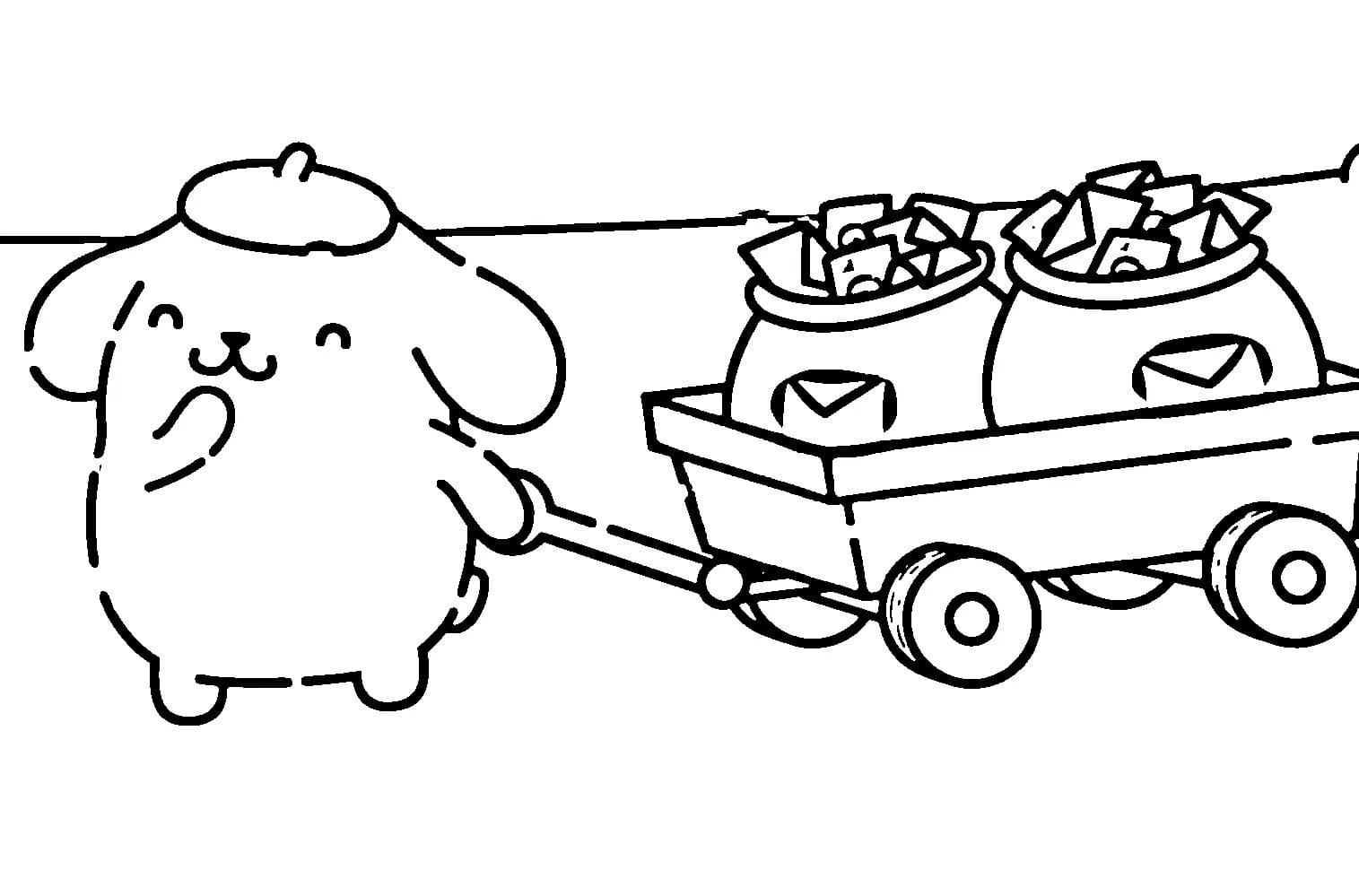 Coloriage Dessine Pompompurin tirant un chariot