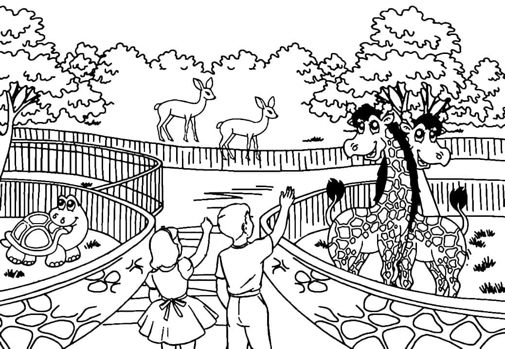 Coloriage Dessine un voyage au zoo