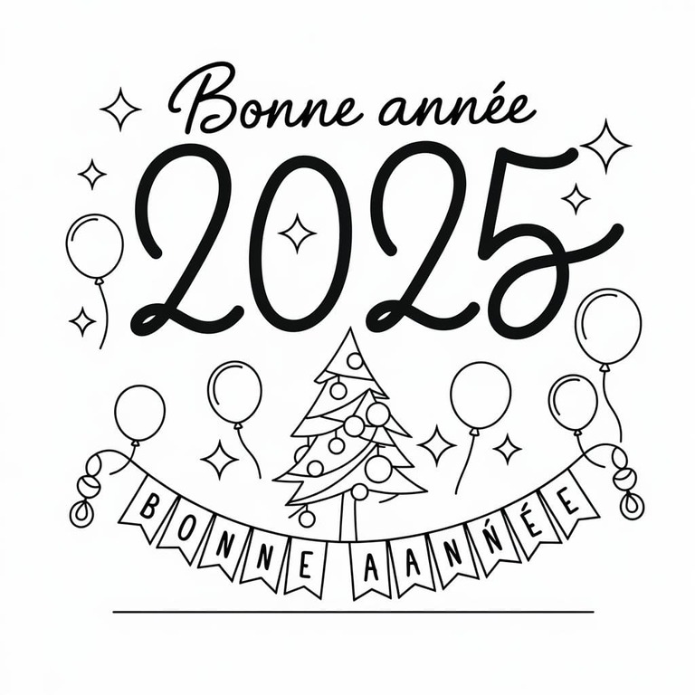 Coloriage Dessiner Bonne Année 2025 Gratuit Pour les Enfants