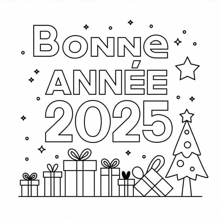 Coloriage Dessiner Bonne Année 2025 Imprimable Pour les Enfants