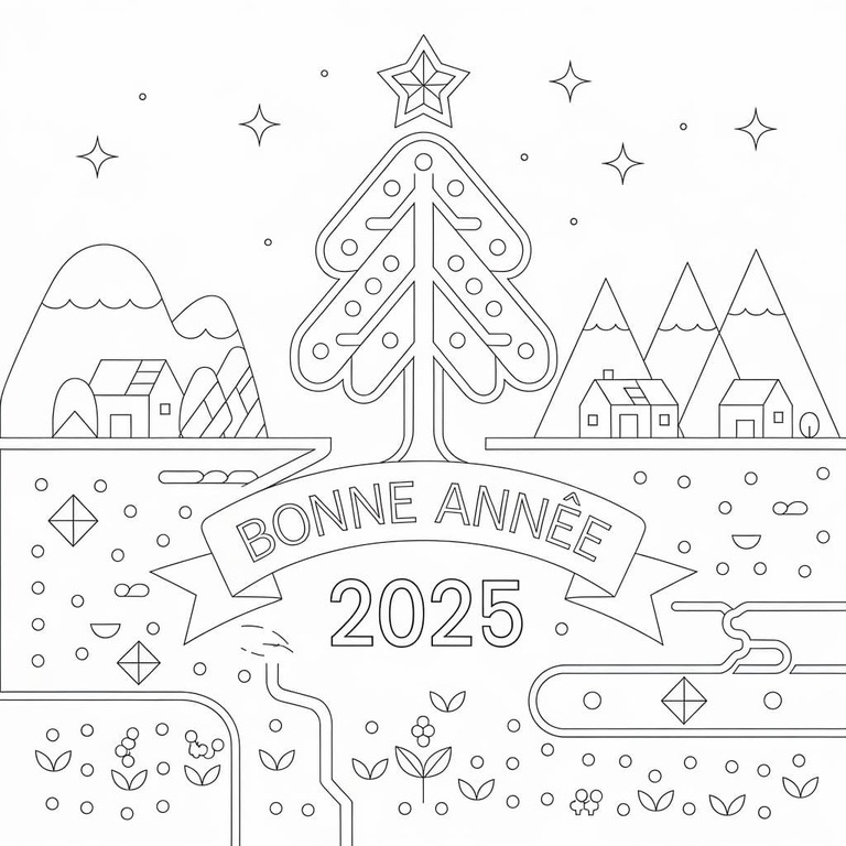 Coloriage Dessiner Bonne Année 2025 Pour les Enfants