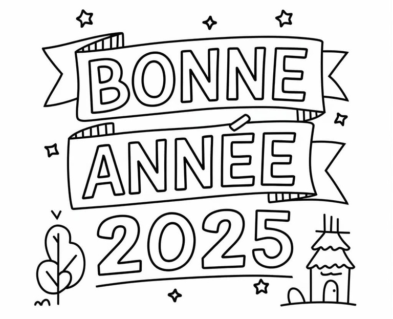 Coloriage Bonne Annee Nouvel An 2025 à imprimer